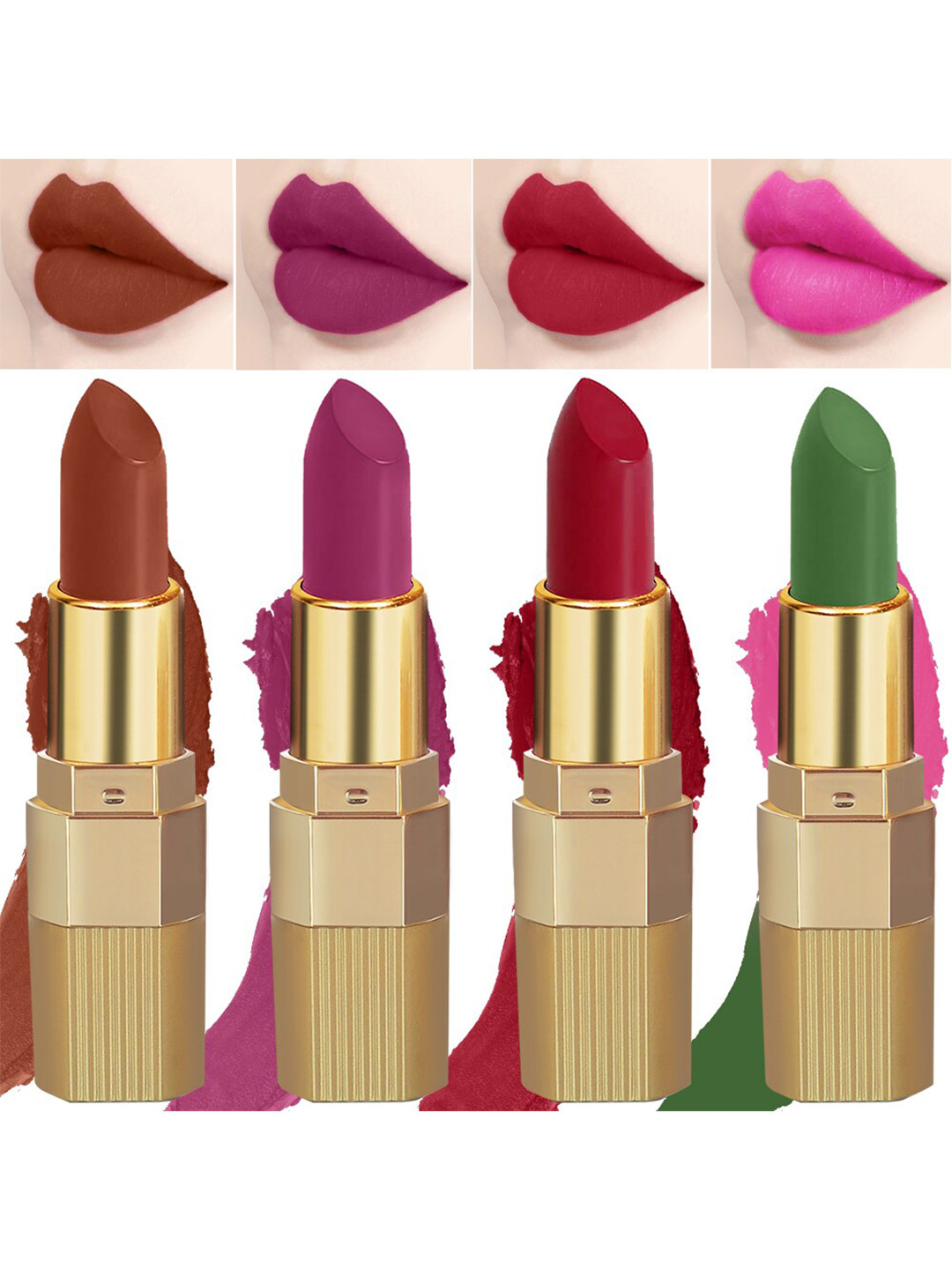 PERPAA Set of 4 Xpression Weightless Matte Long-Lasting Waterproof Lipsticks 3.5 g Each - Rust Brown 301 - Magenta 302 - Apple Red 303 - Natural Pink 305