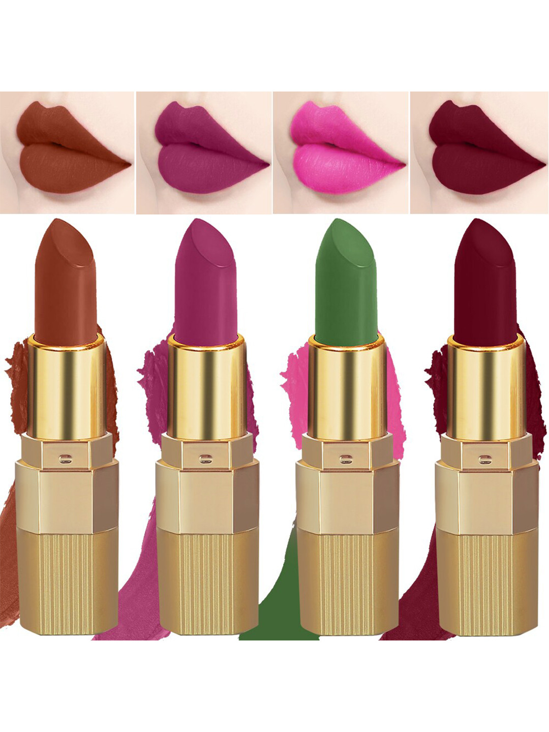 PERPAA Set of 4 Xpression Weightless Matte Long-Lasting Waterproof Lipsticks 3.5 g Each - Bold Maroon 307 - Rust Brown 301 - Magenta 302 - Natural Pink 305