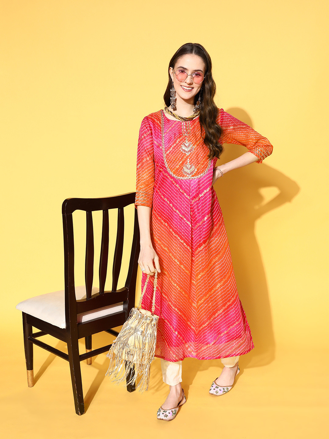 Varanga Women Bandhani Embellished Indie Prints Kurta