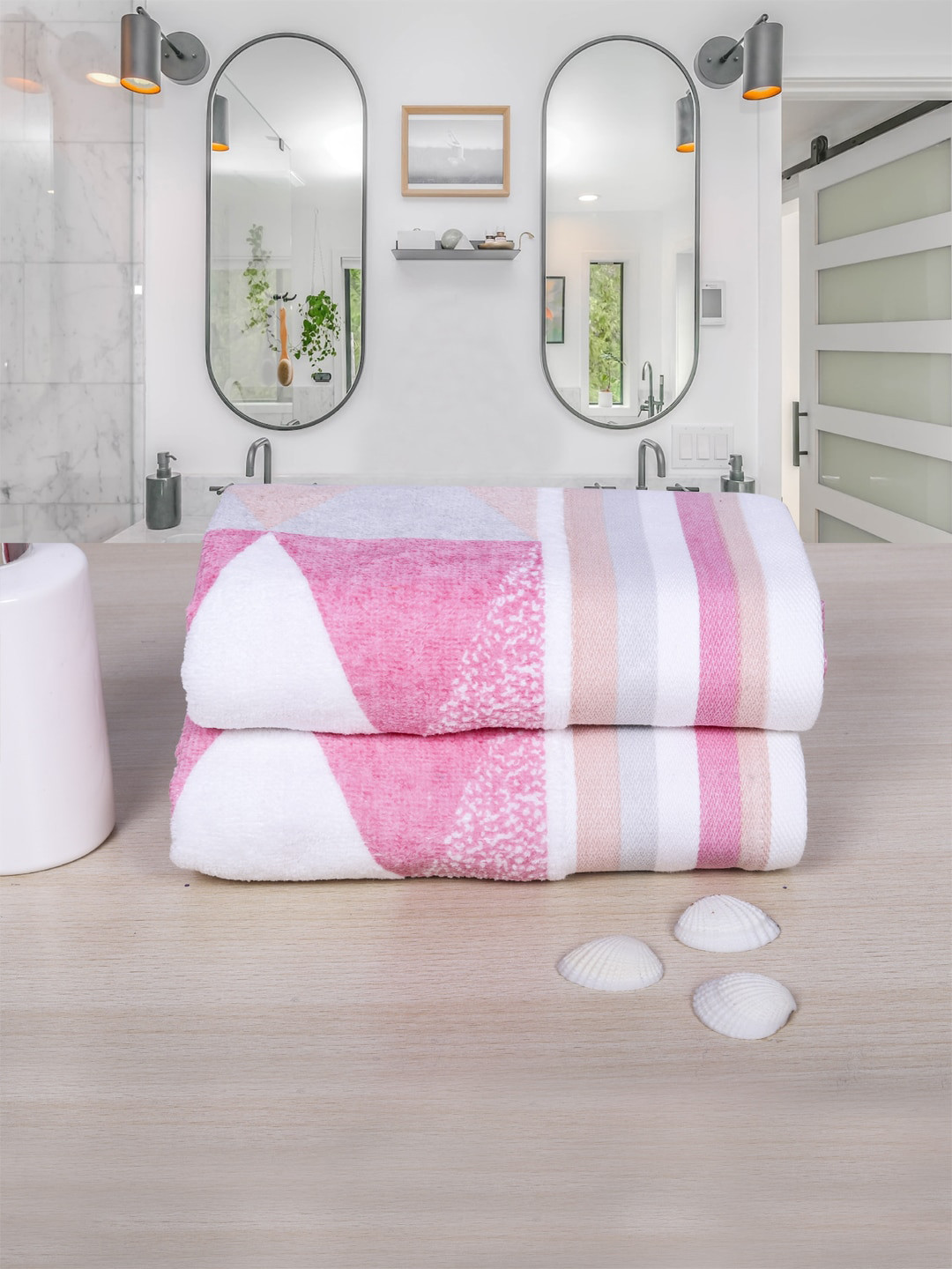 RANGOLI Peach and Pink Pack of 2 Pure Cotton 500 GSM Hand Towels