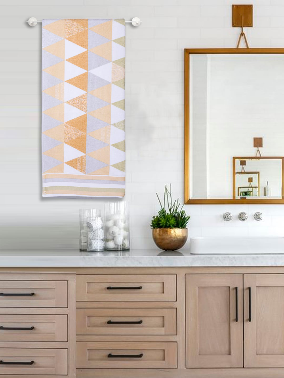 RANGOLI Frolina Beige & Yellow Printed Extra Soft Pure Cotton 500 GSM Bath Towel