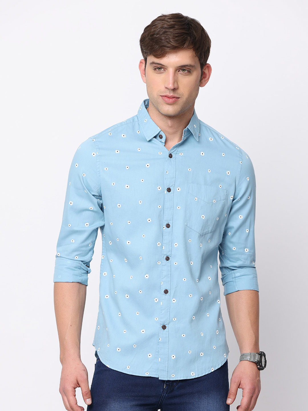 NIRVAAN Men Pure Cotton Slim Fit Printed Casual Shirt