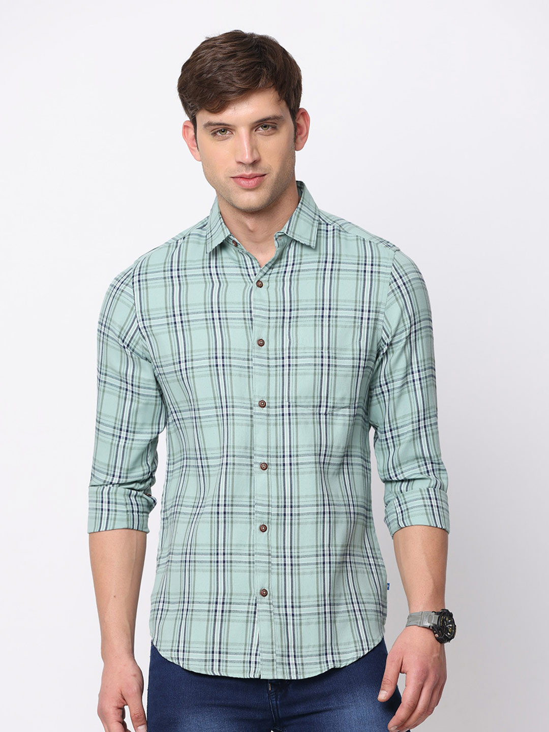 NIRVAAN Men Pure Cotton Slim Fit Tartan Checks Checked Casual Shirt
