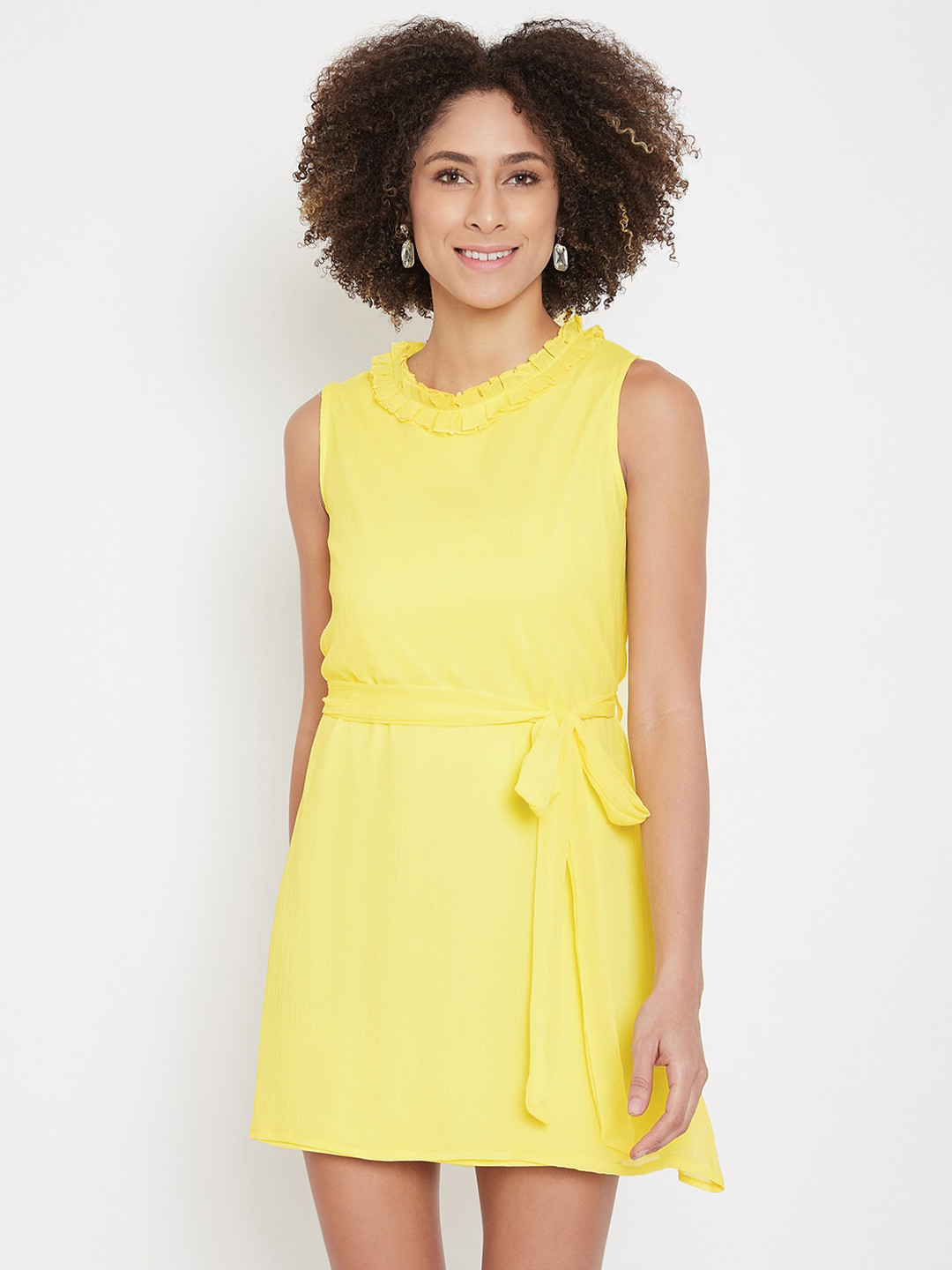 La Zoire Yellow Chiffon A-Line Mini Dress