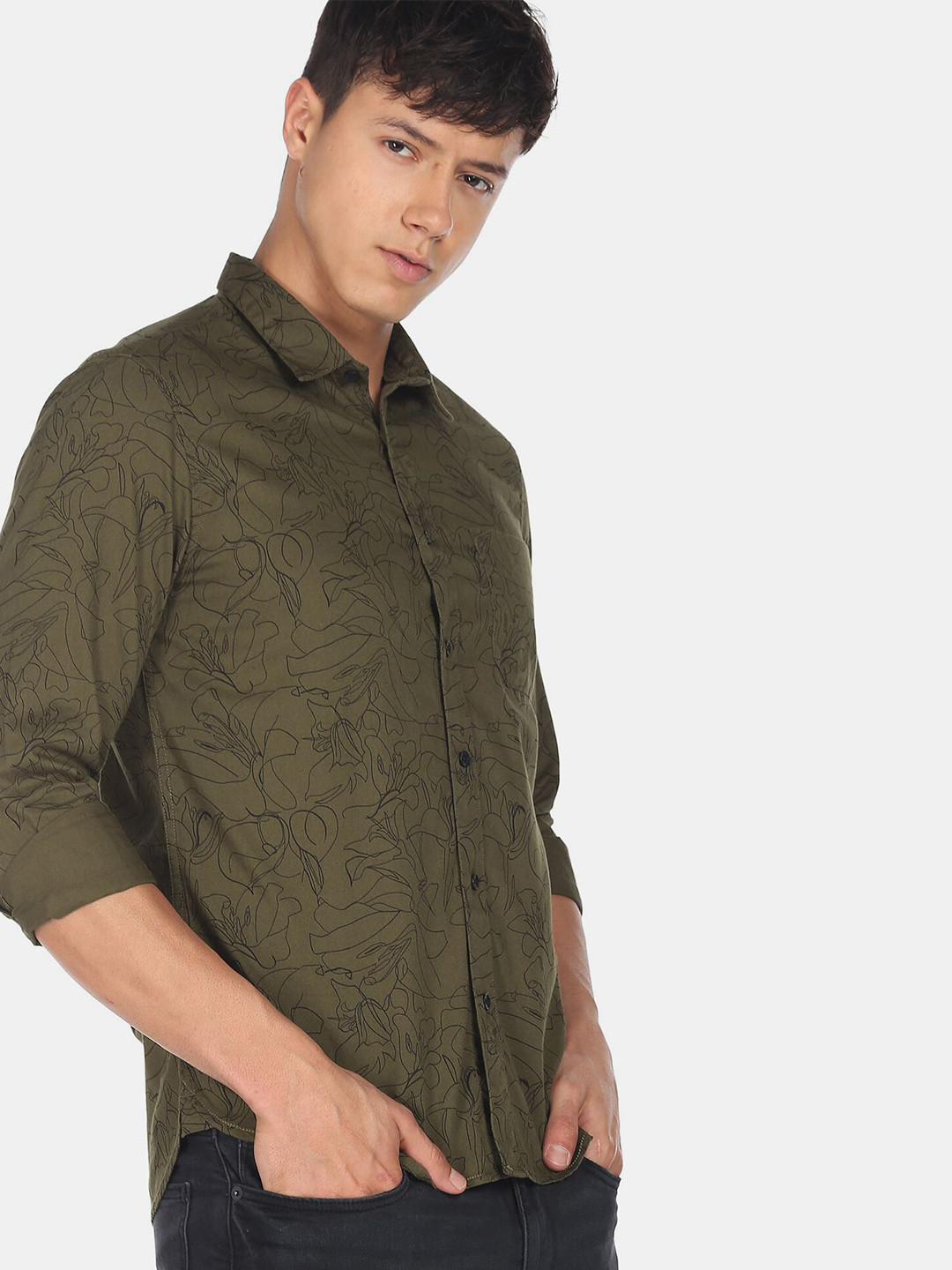 Flying Machine Floral Print Twill Casual Shirt