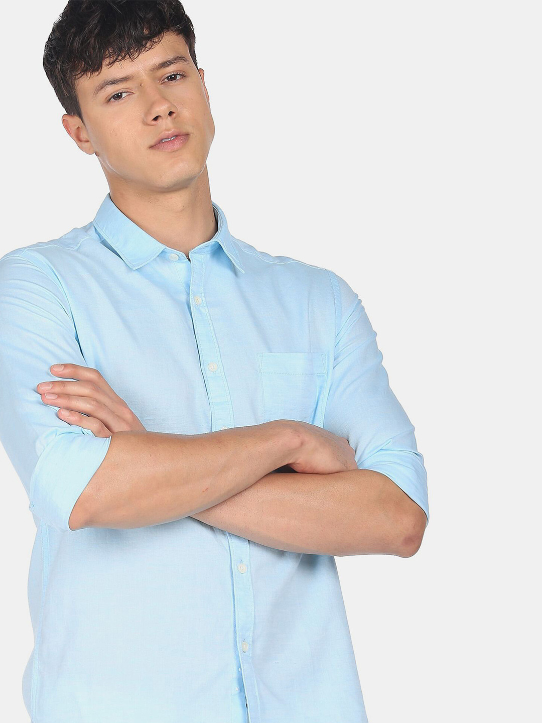 Flying Machine Cotton Linen Dobby Solid Casual Shirt