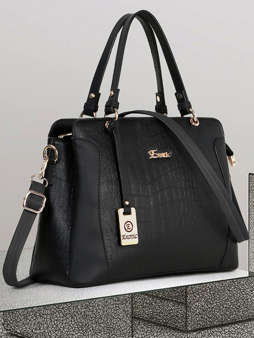 Exotic Women Animal Textured Oversized Structured Handheld Bag