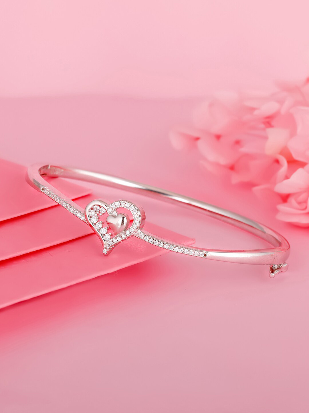 GIVA Women Sterling Silver Cubic Zirconia Rhodium-Plated Kada Bracelet