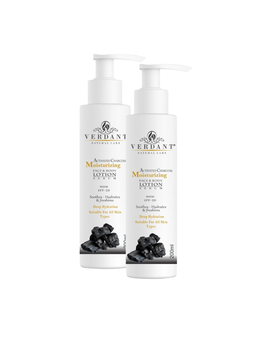 Verdant Natural Care Set Of 2 Activated Charcoal Body Lotion With SPF 20 - 200ml Each