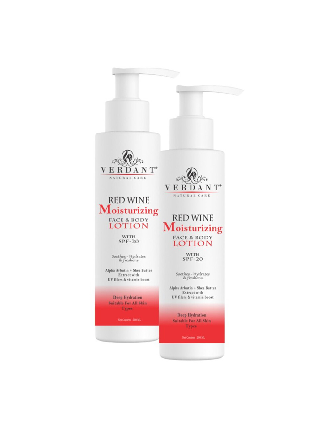 Verdant Natural Care Set Of 2 Moisturising Red Wine Body Lotion SPF 20-200 ml Each