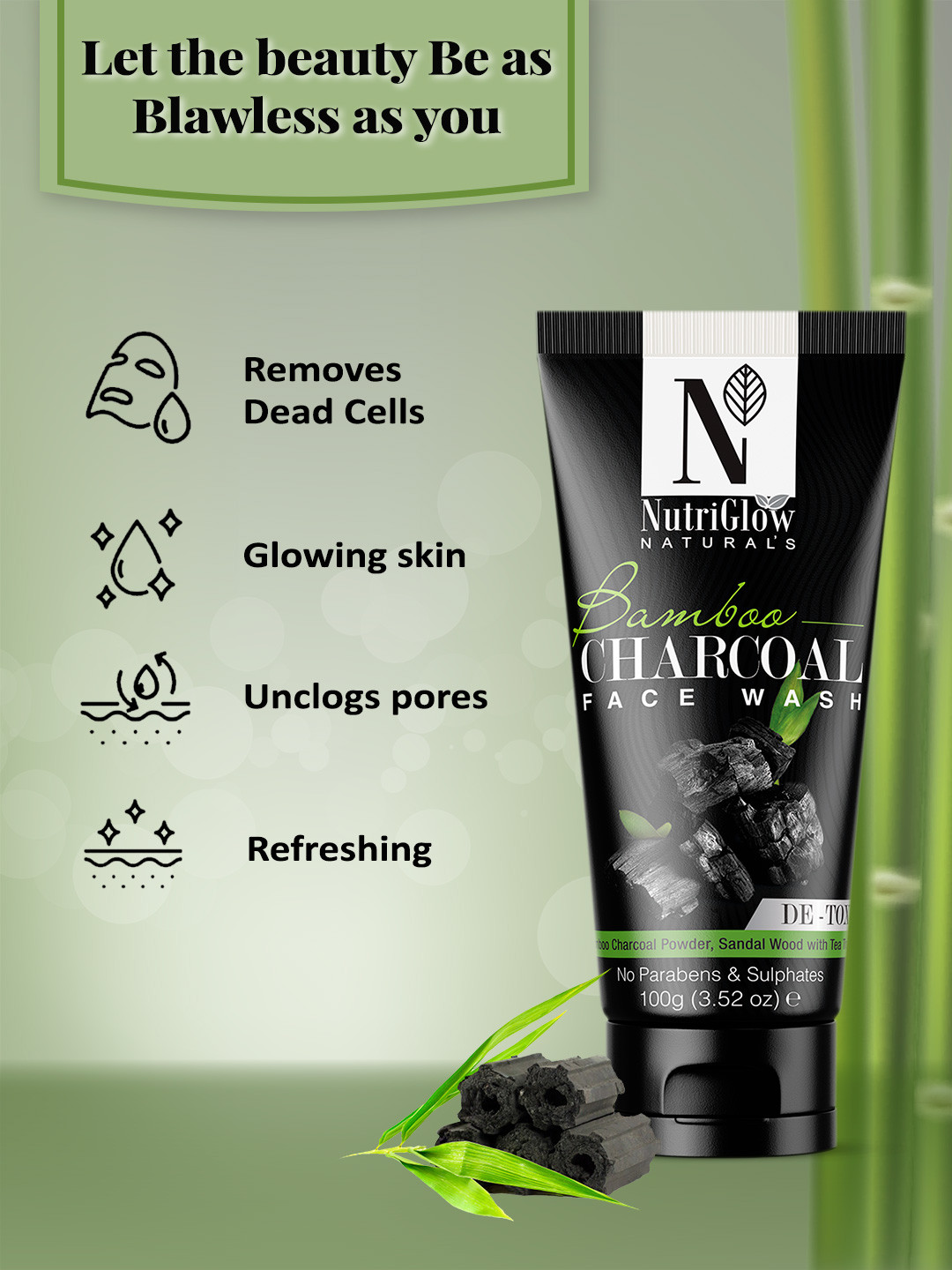 NutriGlow Naturals Set of Bamboo Charcoal Face Wash & Body Lotion - 100 g each