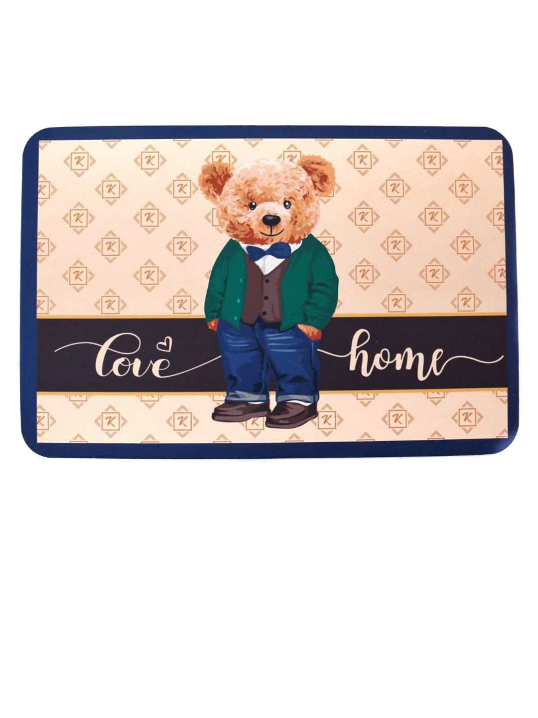 Yellow Bee Blue & Beige Teddy Love Printed Anti-Skid Doormat