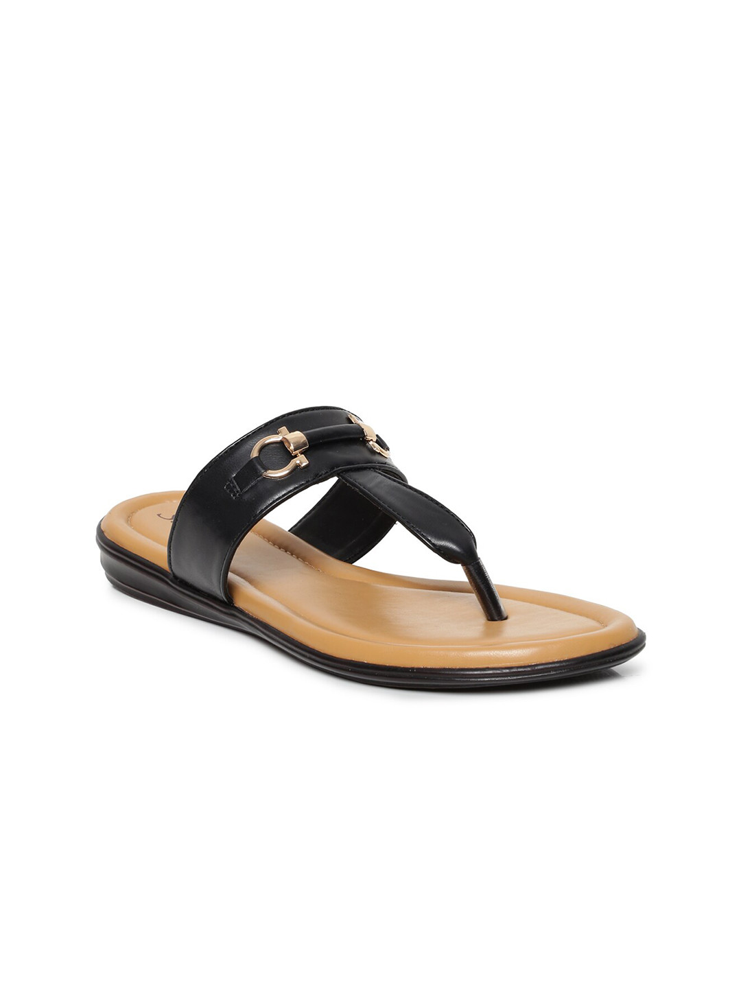 Paragon Women Black T-Strap Flats