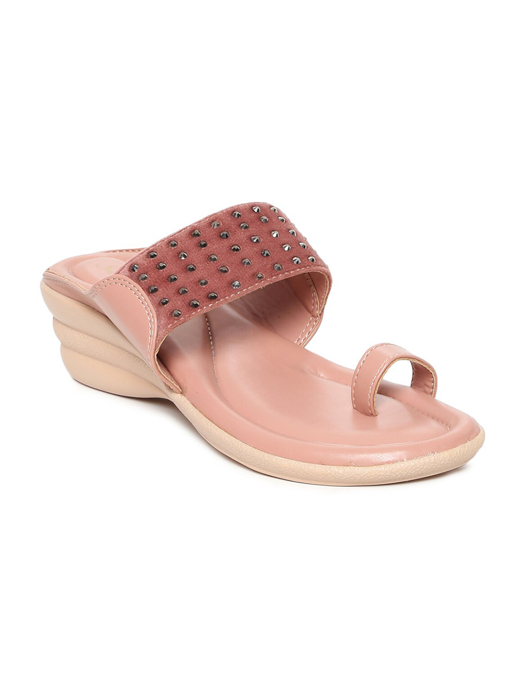 Paragon Pink Textured PU Wedge Sandals with Laser Cuts
