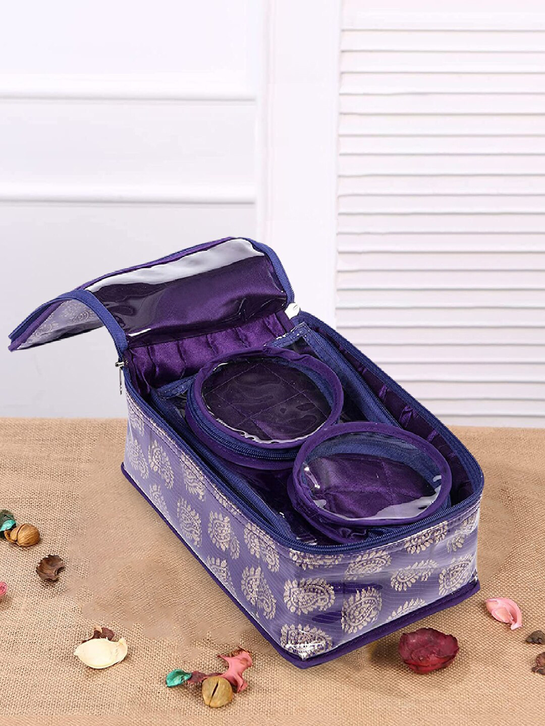 Kuber Industries Purple & Transparent 1 Pieces Laminated Jewellery Organizer With Pouches