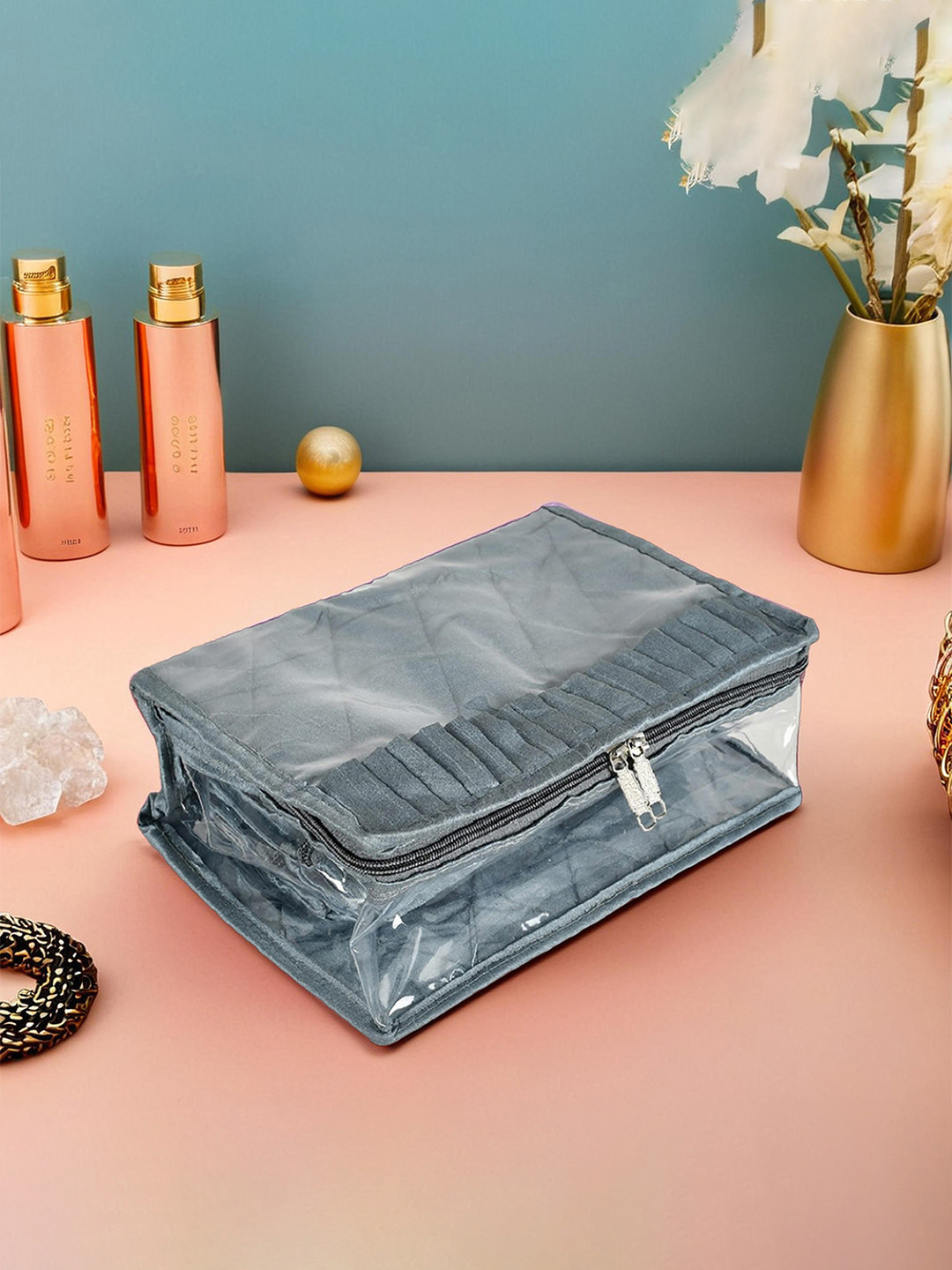 Kuber Industries Grey PVC Laminated Jewellery Organisers With Pouches