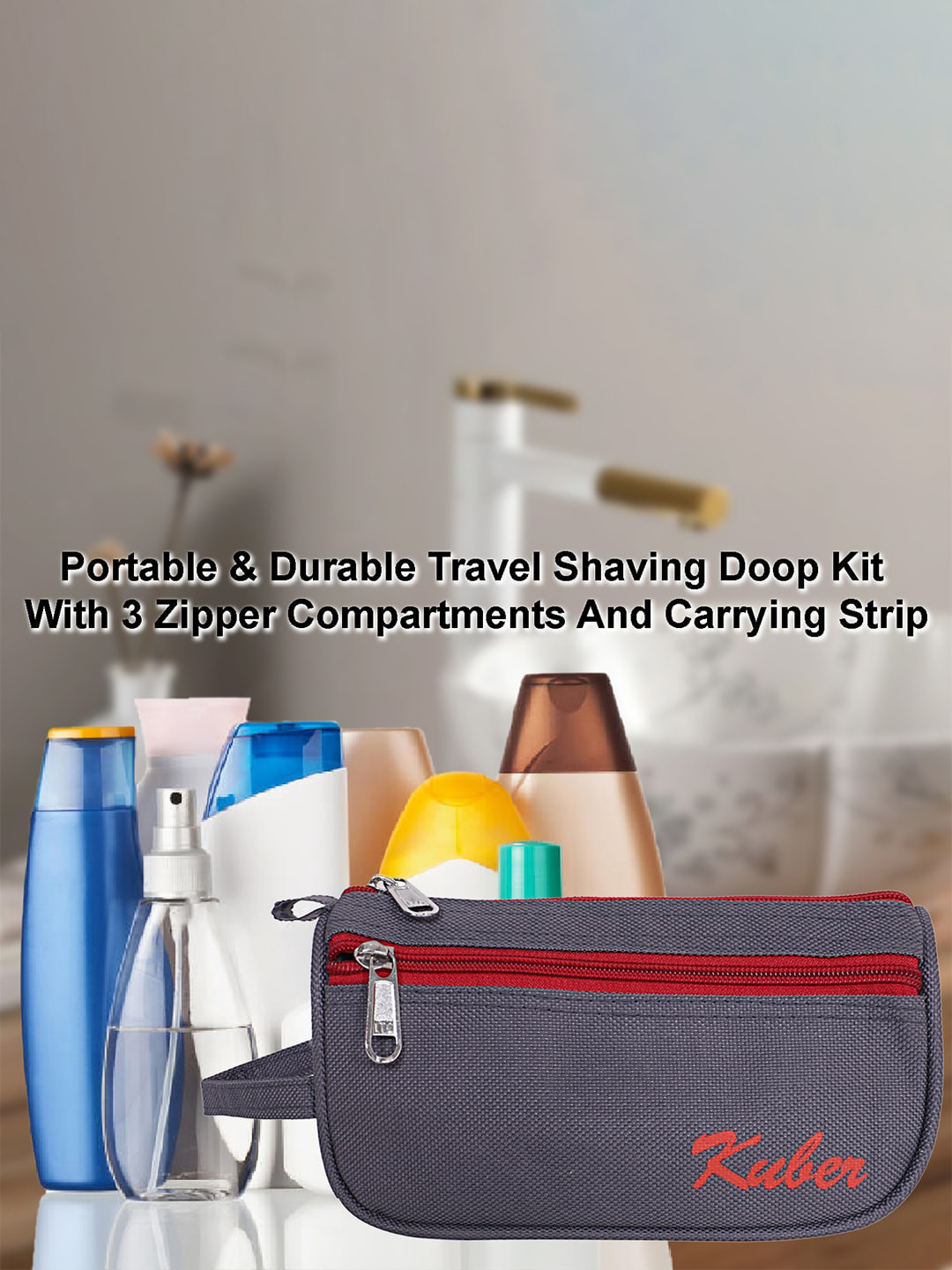 Kuber Industries Grey Canvas Toiletry Organizer and Carrying Strip