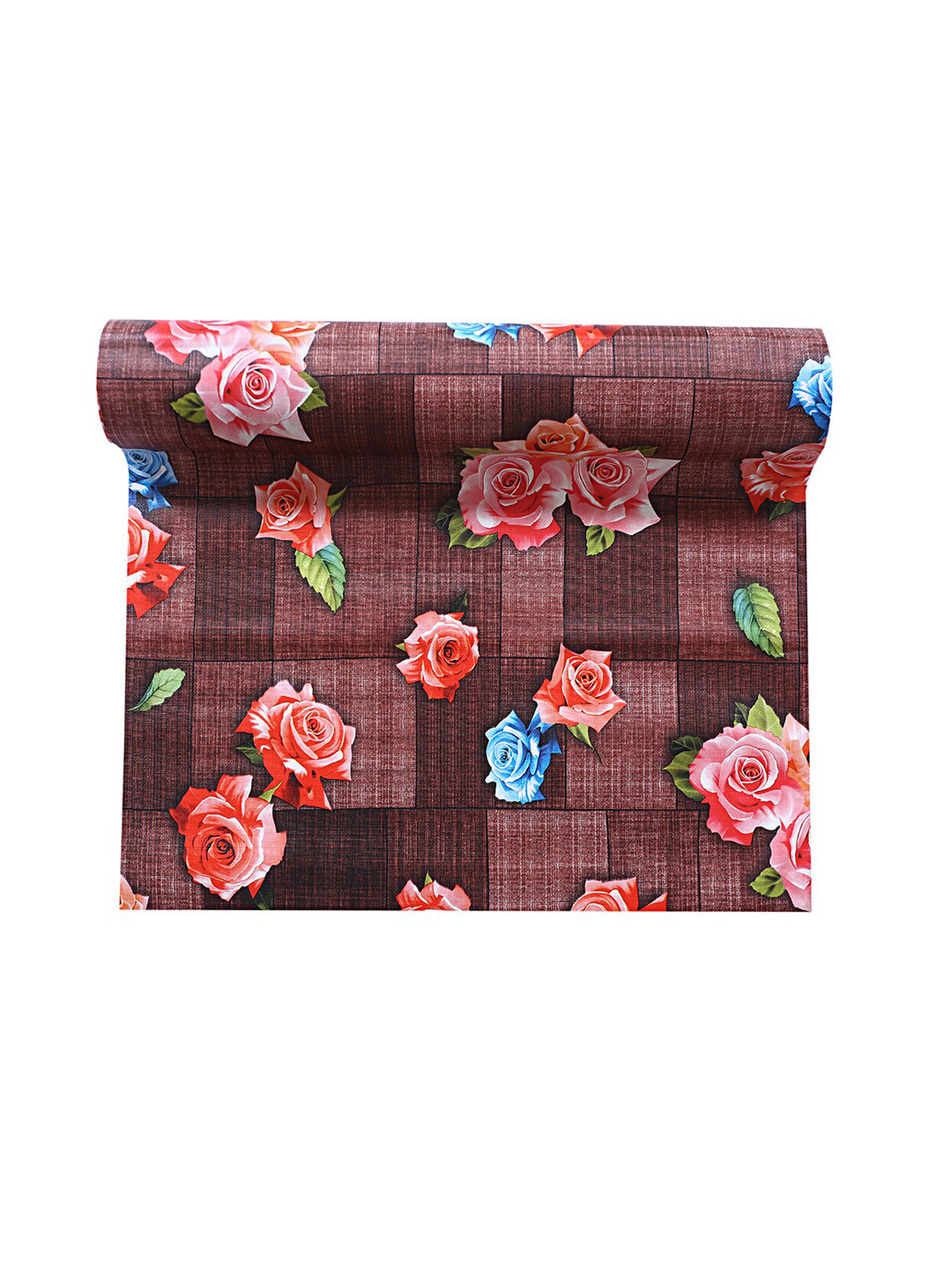 Kuber Industries Maroon & Pink Floral Printed Waterproof & Anti-Slip Shelf Mat