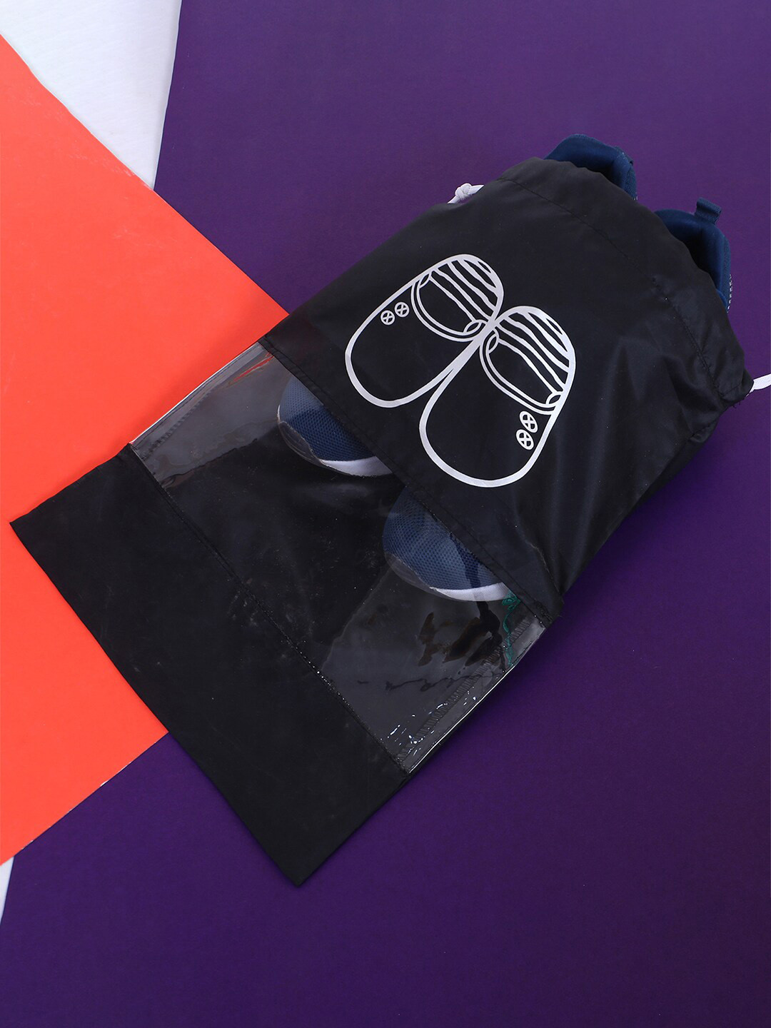 Kuber Industries Black Set Of 3 Printed Water Resistant & Dust Proof Parachute Shoe Bags