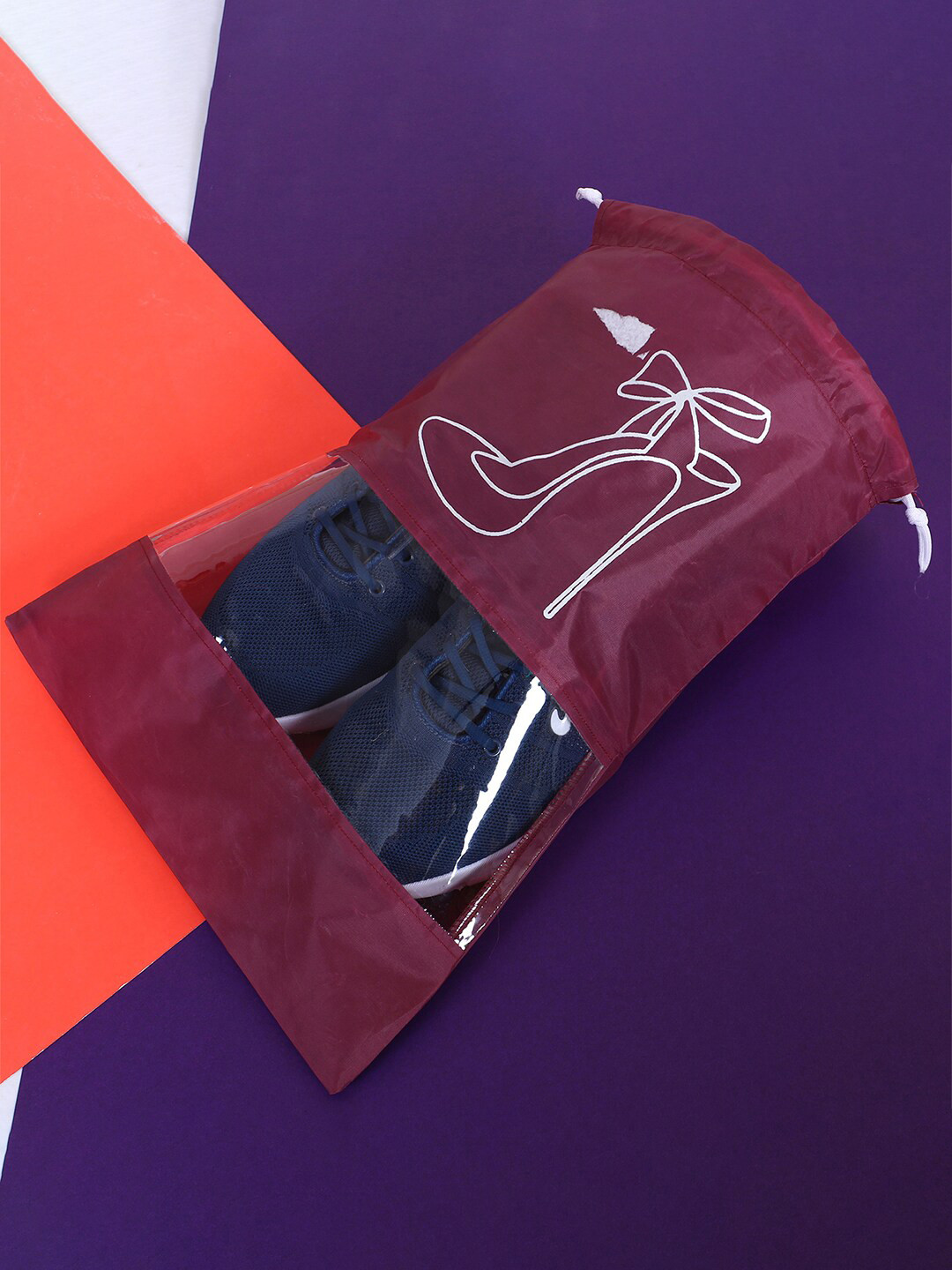 Kuber Industries Maroon Set of 3 Parachute Water Resistant & Dust Proof Shoe Bags