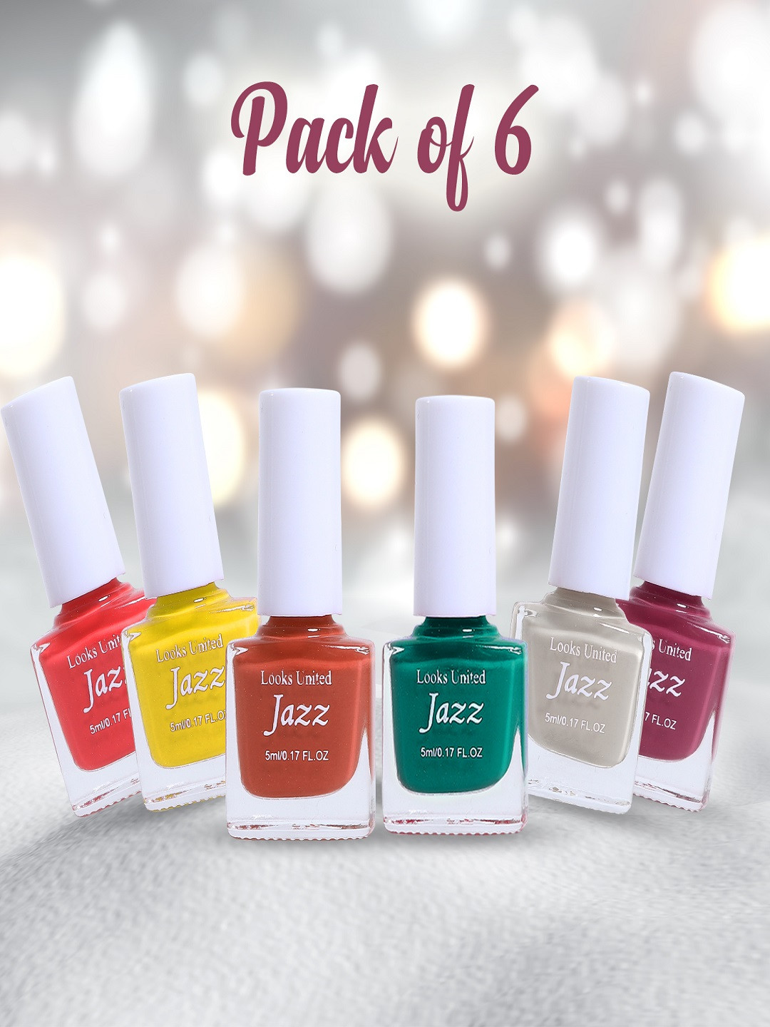 Looks United Set of 6 Jazz New HD Shine Pastel Color Long-Lasting Nail Polish - 5 ml each