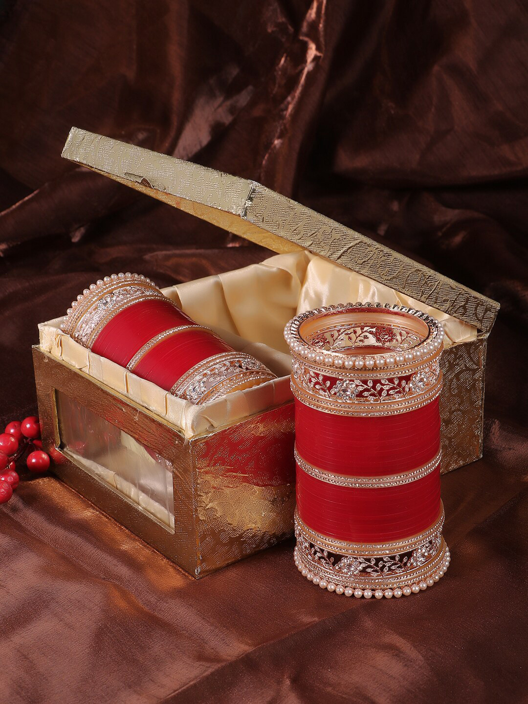 Adwitiya Collection Set Of 33 Gold-Plated Stone-Studded Bangles