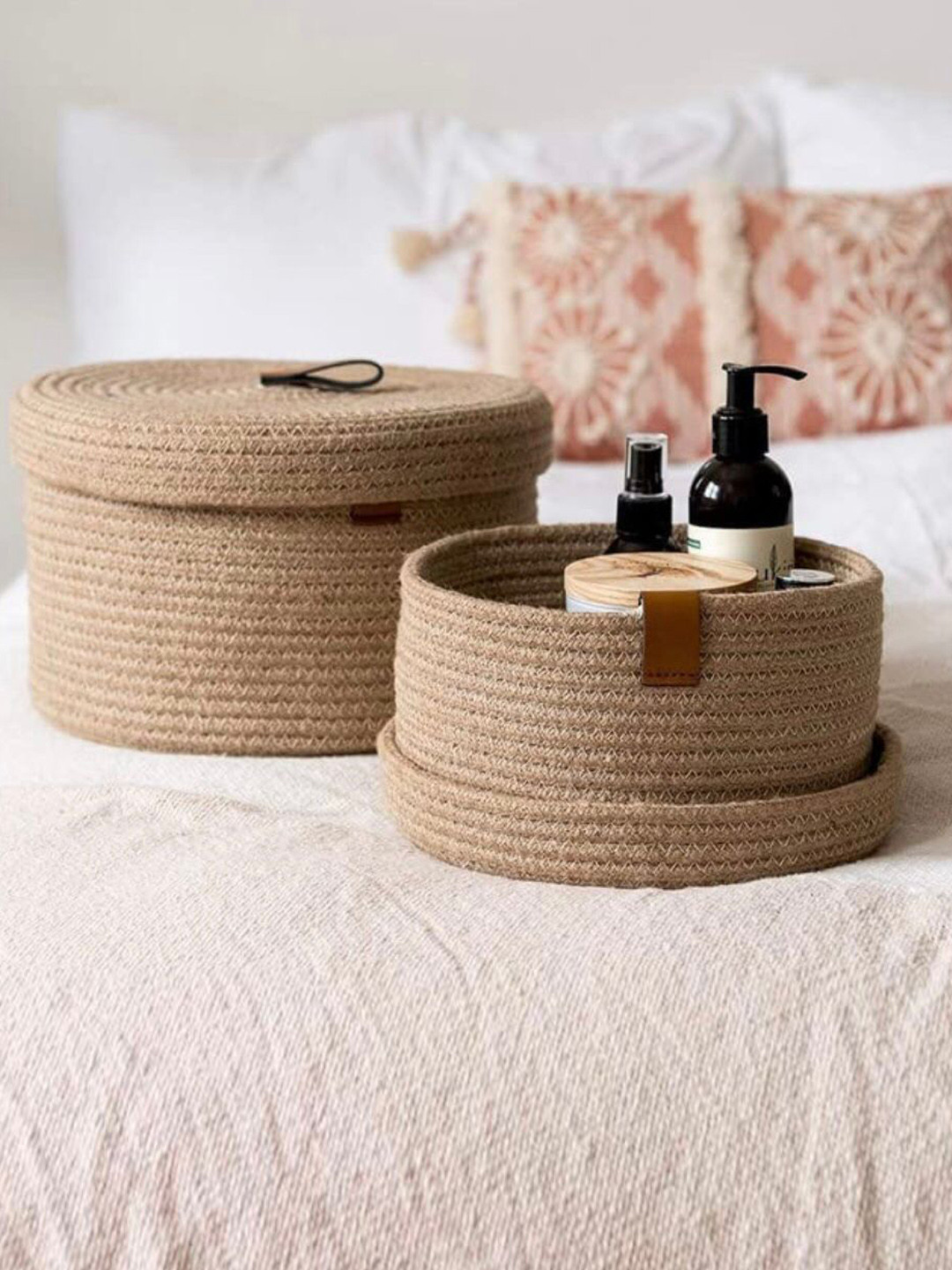 Bajo's Tan Set Of 2 Textured Jute Organizer Box