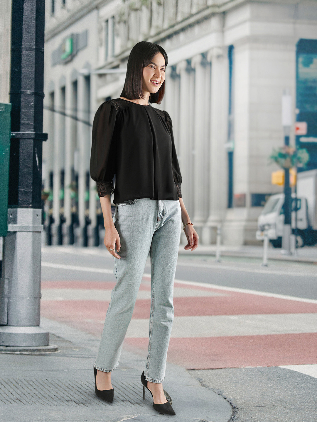 AND Puff Sleeve Top with Lace detail