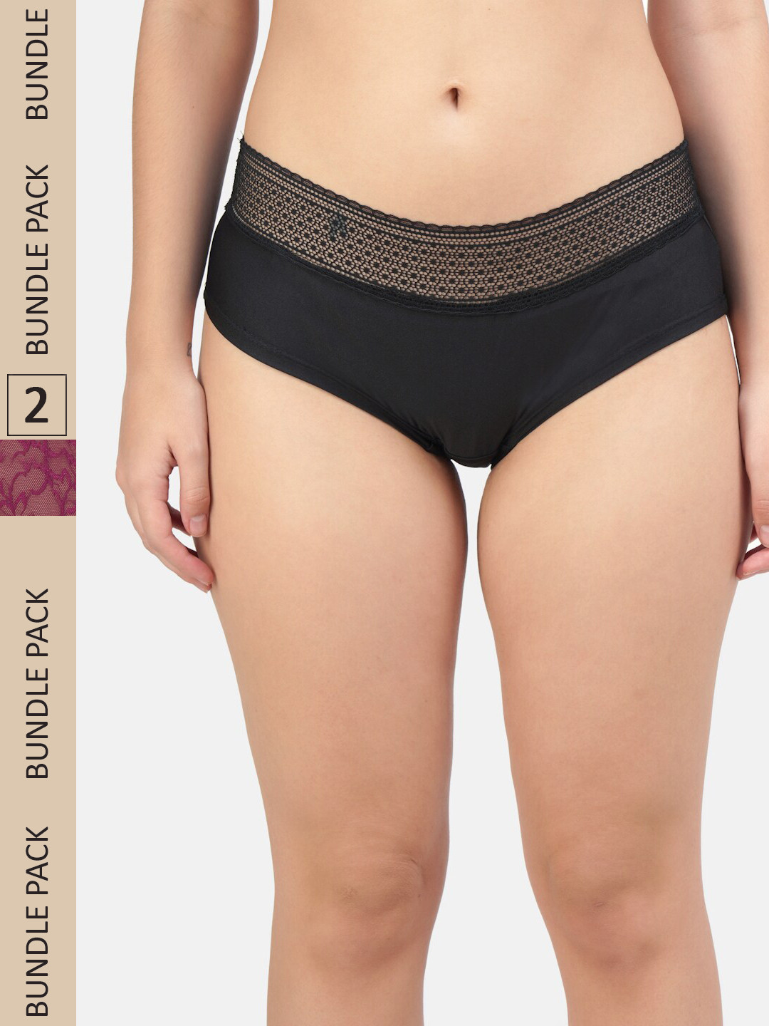 Hill Islands Pack Of 2 Self-Design Seamless Bikini Briefs puple-Black