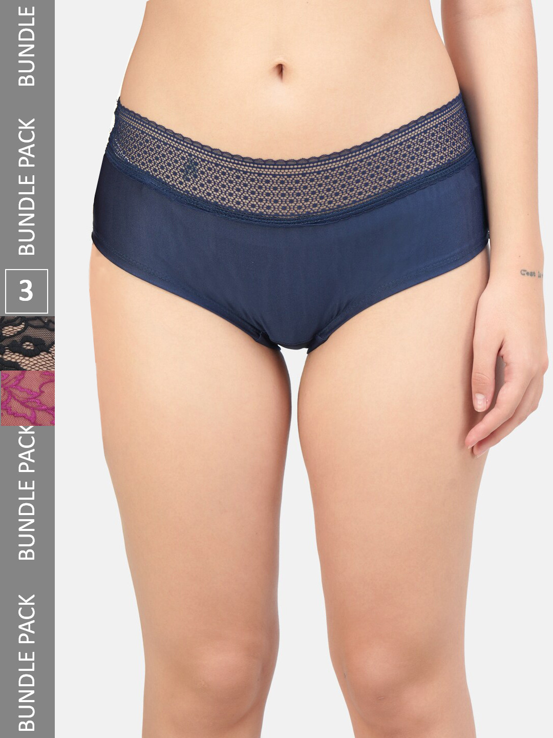 Hill Islands Pack of 3 Self Design Seamless Bikini Briefs blue-black-purple