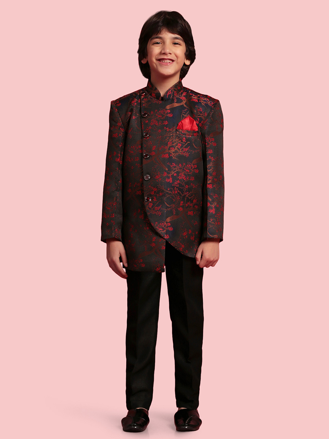 Aj DEZInES Boys Jacquard Floral Jaal Assemetric Two Piece Indo Western Pant Set Suit
