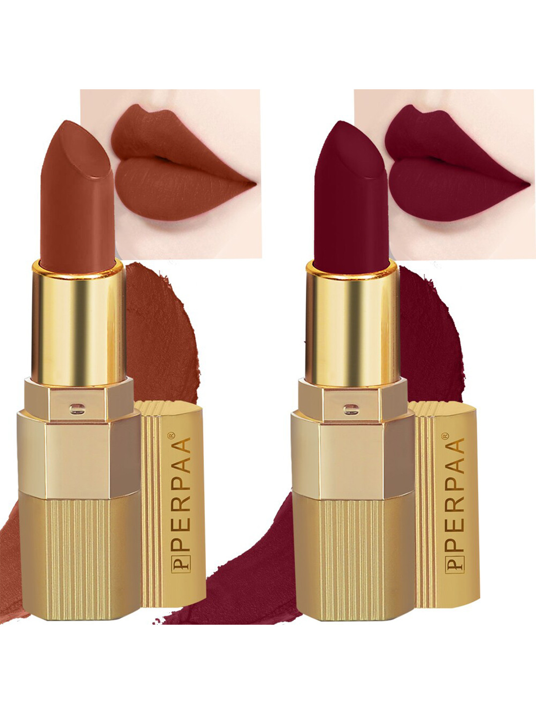 PERPAA Set of 2 Xpression Weightless Matte Long-Lasting Waterproof Lipsticks 3.5 g Each - Bold Maroon 307 - Rust Brown 301