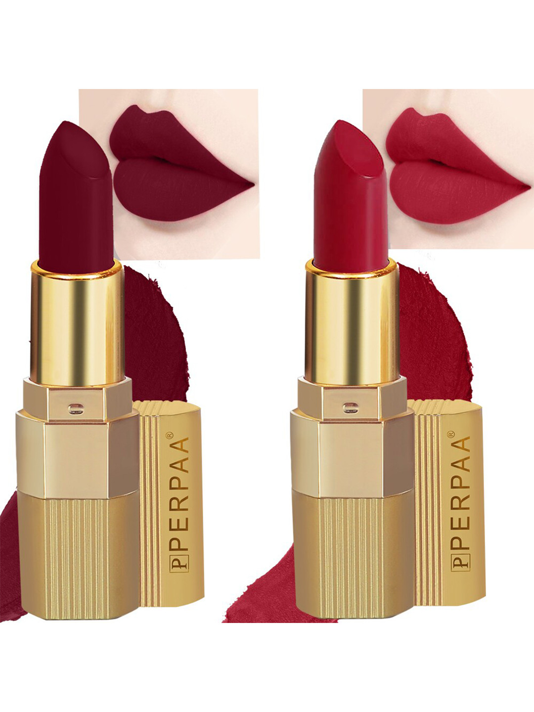 PERPAA Set of 2 Xpression Weightless Matte Long-Lasting Waterproof Lipsticks 3.5 g Each - Bold Maroon 307 - Apple Red 303