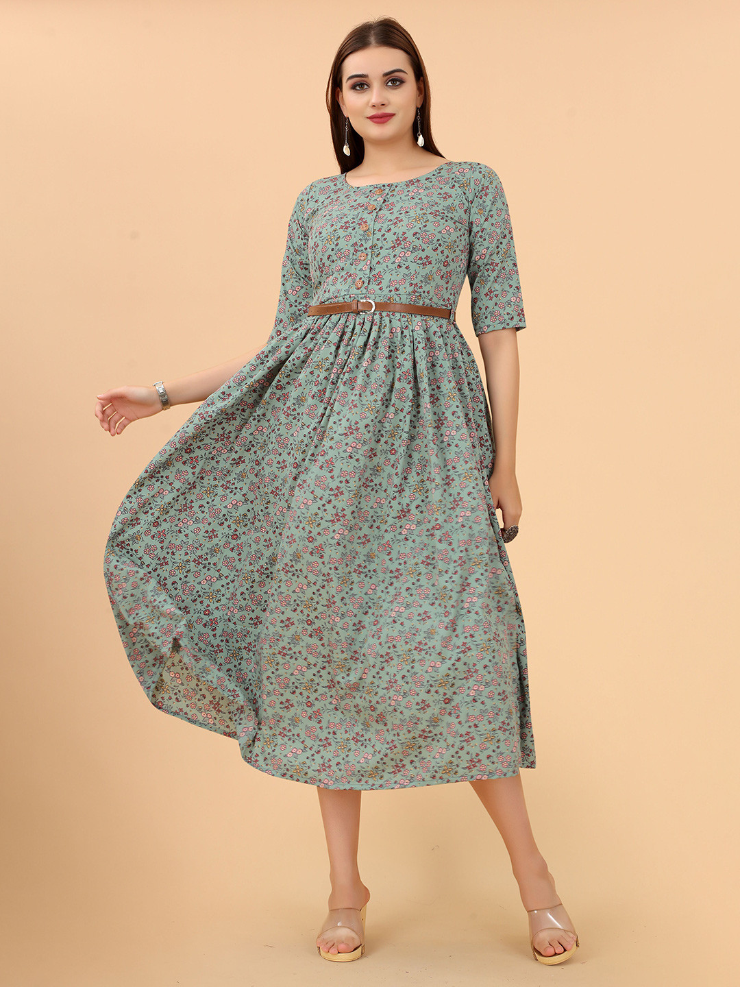 KETAKI FASHION Floral Crepe A-Line Midi Dress