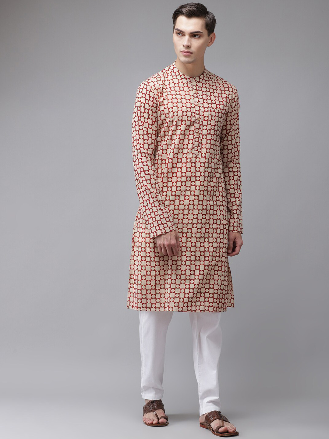 See Designs Men Geometric Handloom Cotton Kurta