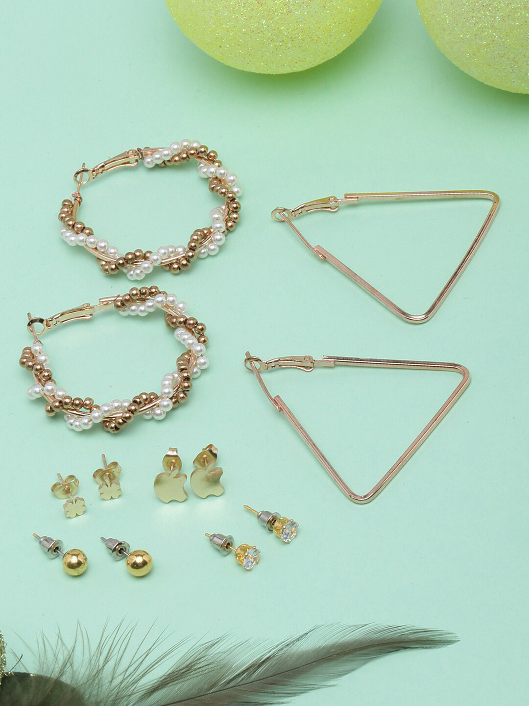 DIVA WALK Set of 6 Rose Gold-Plated Contemporary Studs Earrings
