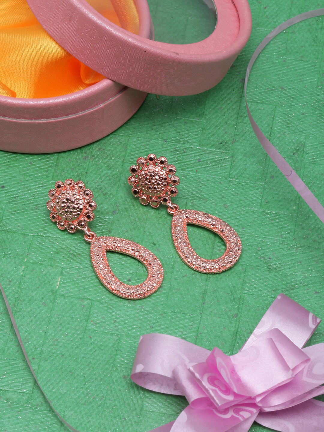 DIVA WALK Contemporary Rose Gold-Plated Drop Earrings