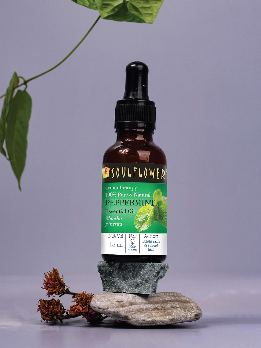Soulflower Organic Peppermint Pure Essential Oil For Hair Growth & Dandruff Control 15ml