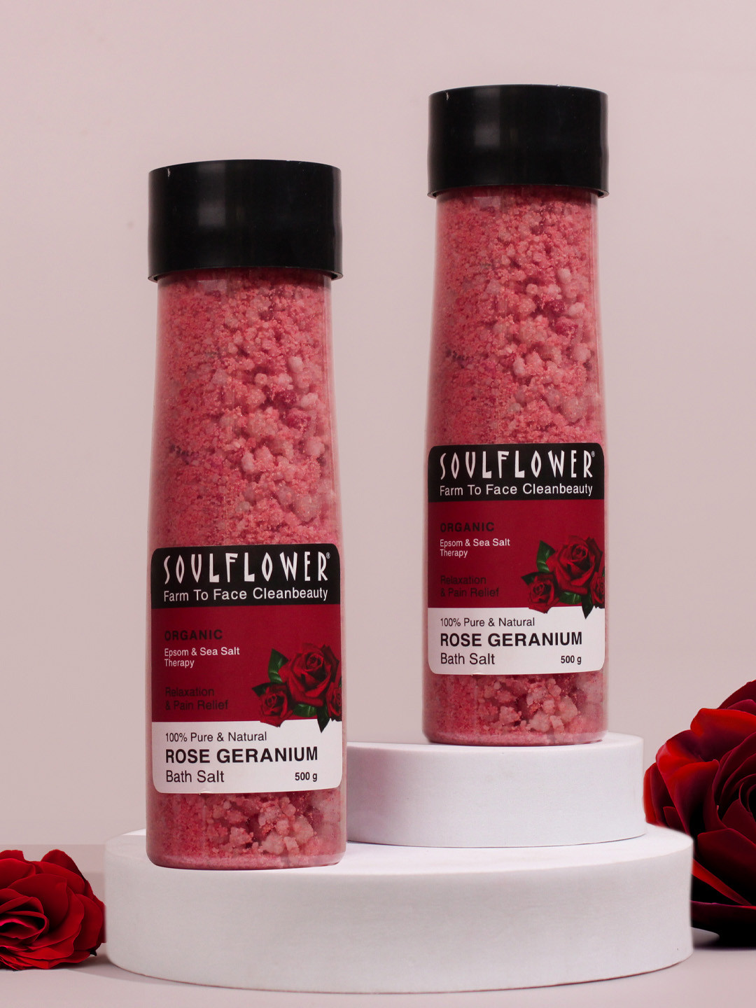 Soulflower Set of 2 Rose Epsom Bath Salt for Muscle Pain Relief, Foot Spa - 500g each