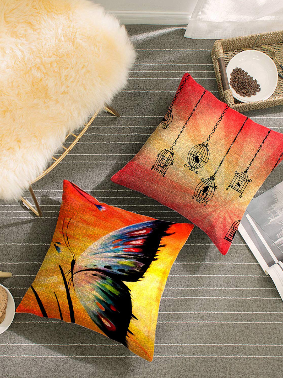 HOUZZCODE Quick-Dry Abstract Polyester Anti-Wrinkle 2 Pcs Square Cushion Covers -16x16In