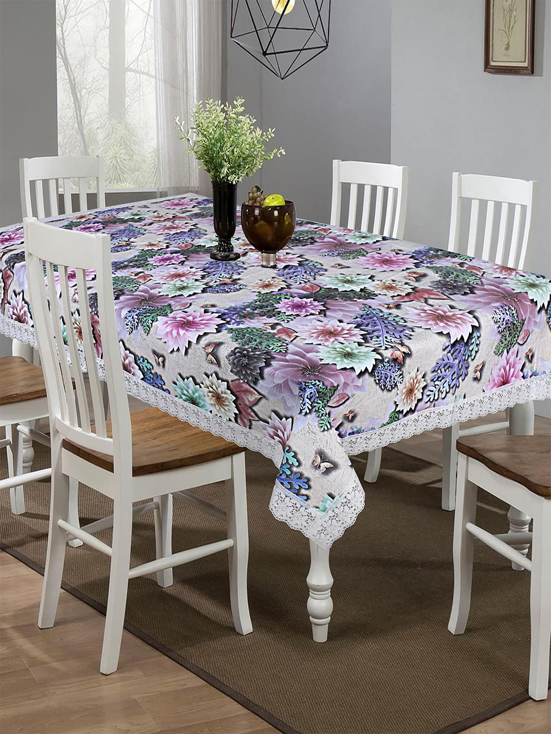 Kuber Industries Brown & Pink PVC Spill Proof Buterfly Printed 6-Seater Table Cover