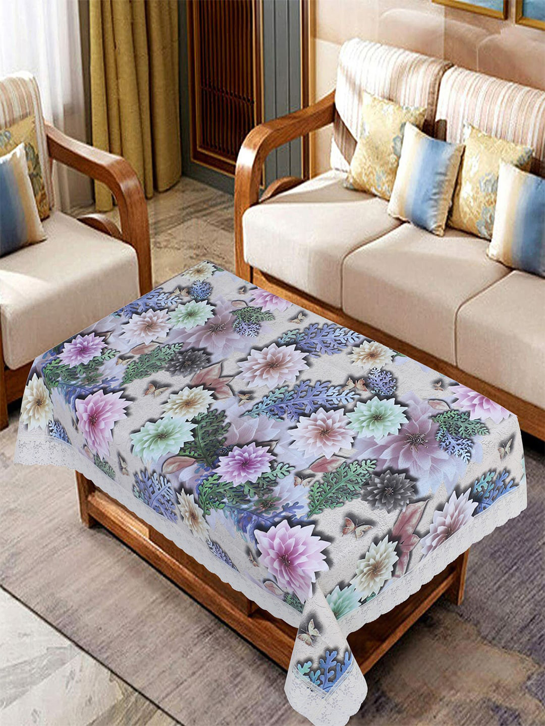 Kuber Industries Brown & Green 4-Seater Pattern PVC Water & Scratch-Proof Table Cover