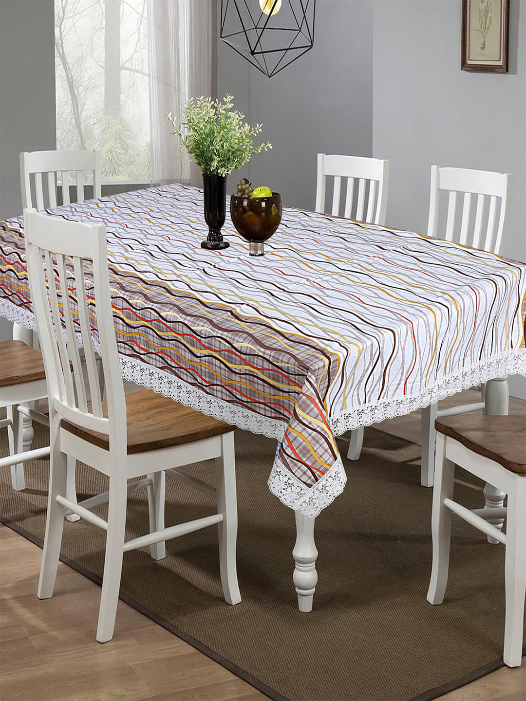 Kuber Industries Brown & Yellow Printed Dining Table Cover