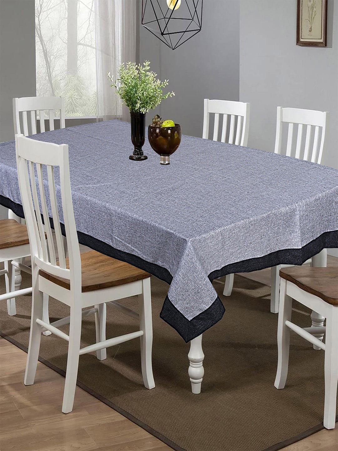 Kuber Industries Grey & Black Jute Spill-Proof 6-Seater Table Cover