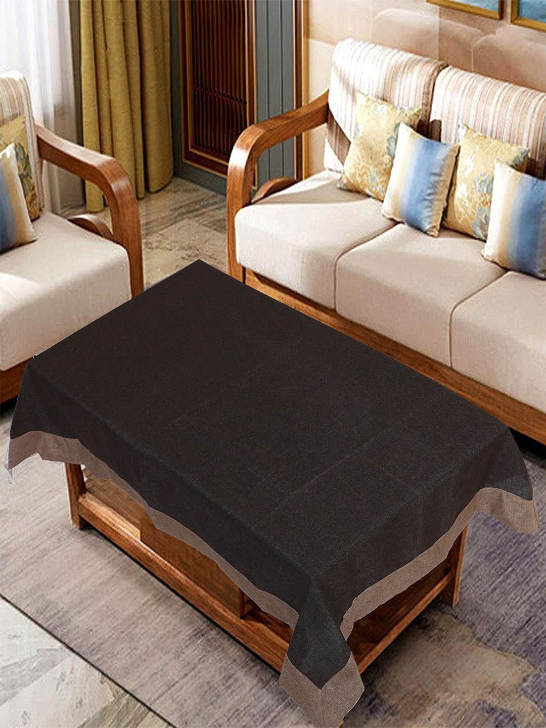 Kuber Industries Brown Jute Centre Table Cover