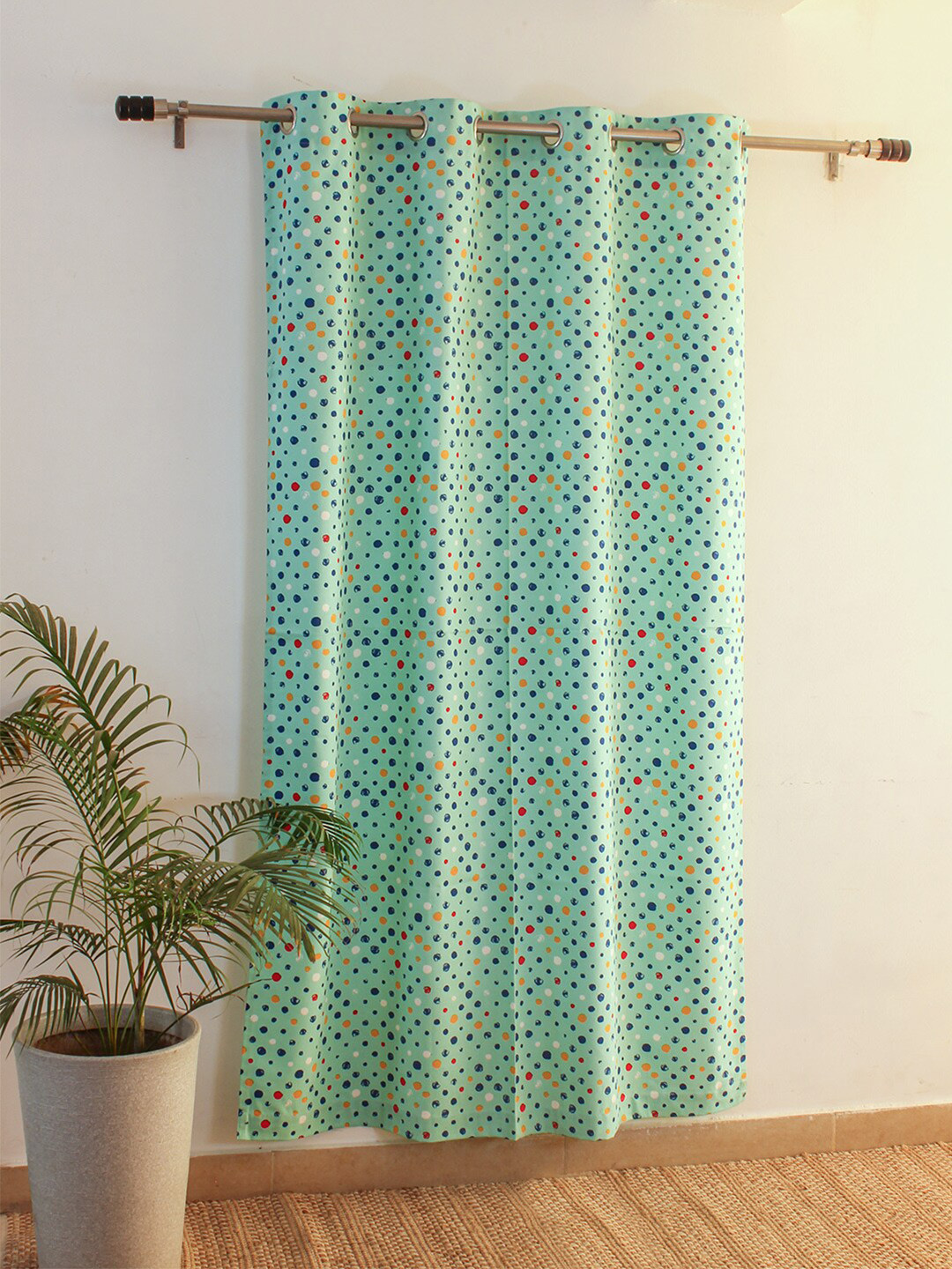 House This Blue & Red Geometric Print Cotton Long Door Curtain