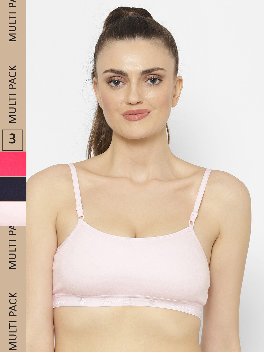 Floret Pack of 3 Non-Padded Non-Wired Cotton Beginners Bra with Adjustable Straps