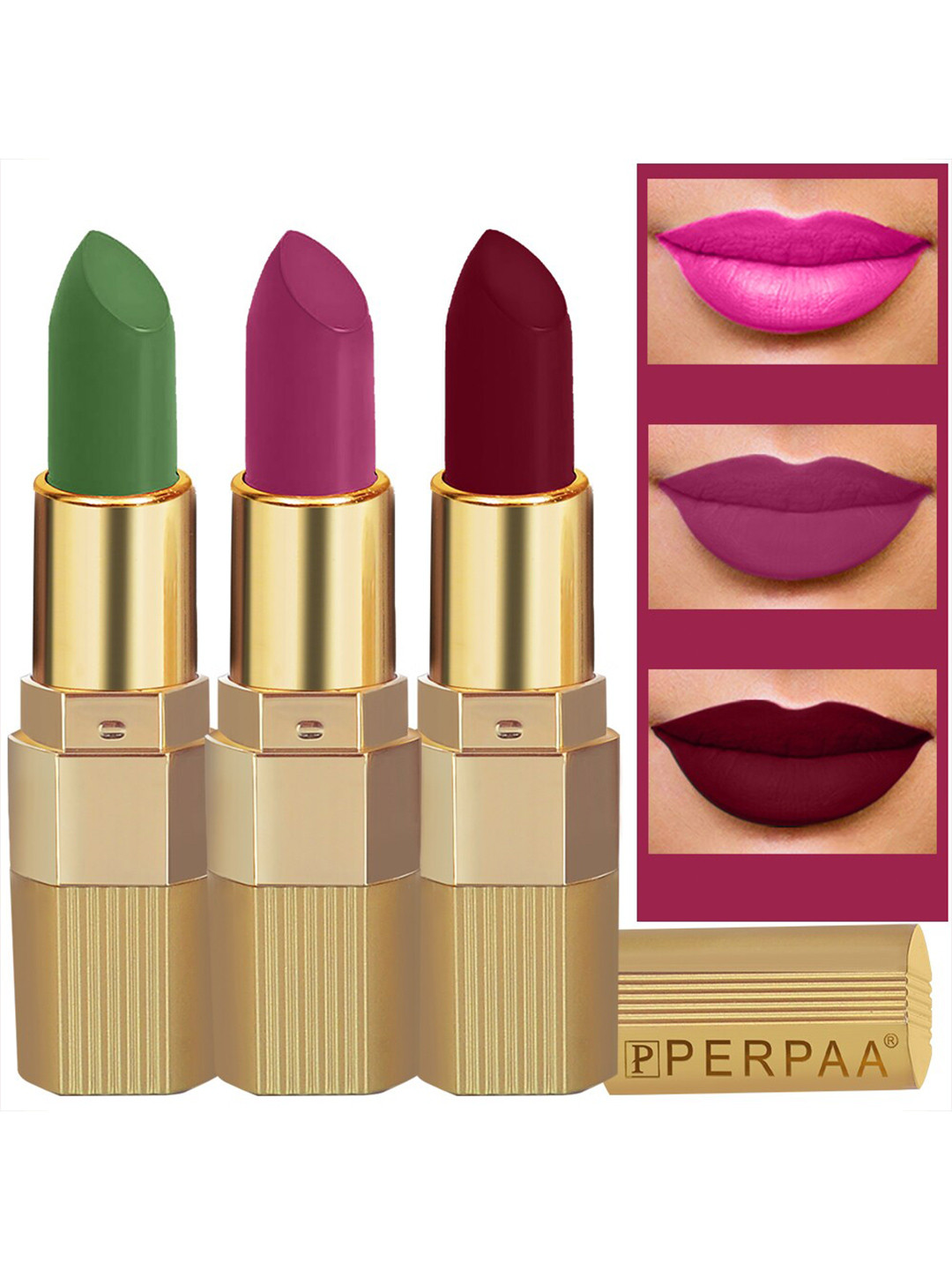 PERPAA Set of 3 Xpression Weightless Matte Long-Lasting Waterproof Lipsticks 3.5 g Each -Bold Maroon 307 - Magenta 302 - Natural Pink 305