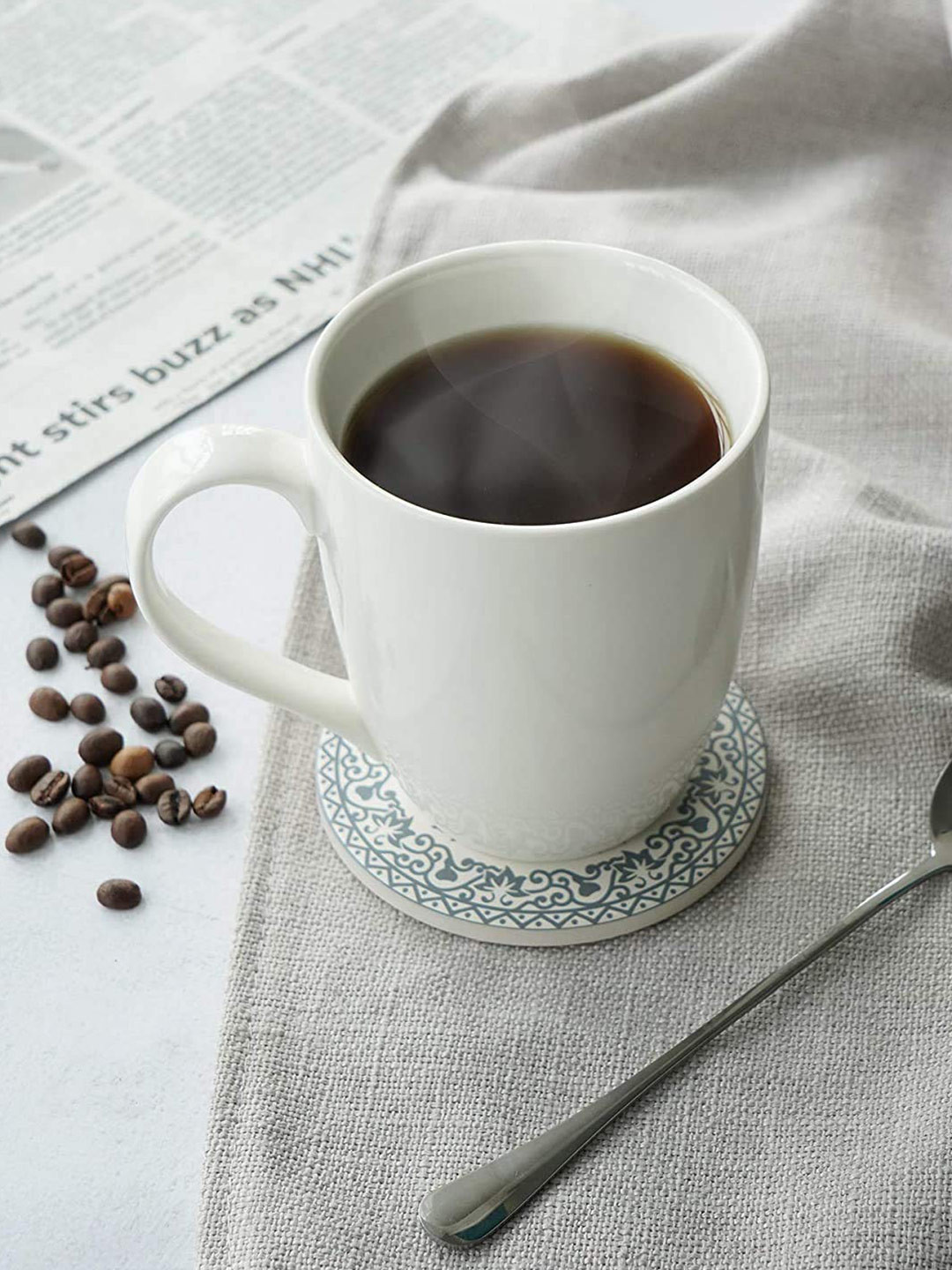 SkyKey White Set of 6 Bone China Glossy Cups 300 ml Each