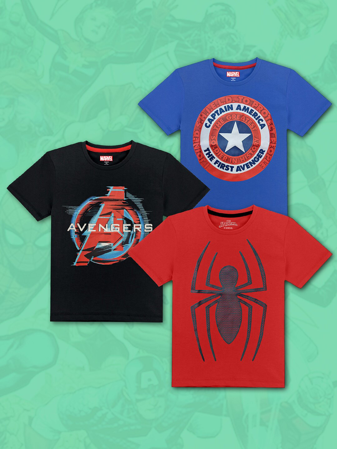 Kids Ville Boys Pack Of 3 Marvel Comics Printed Cotton T-shirts